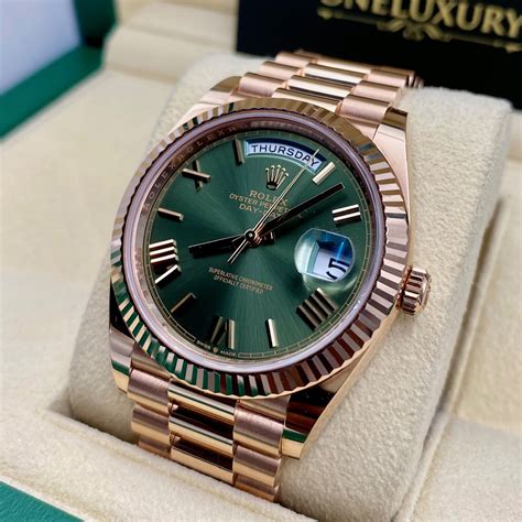 rolex daydate rose gold green